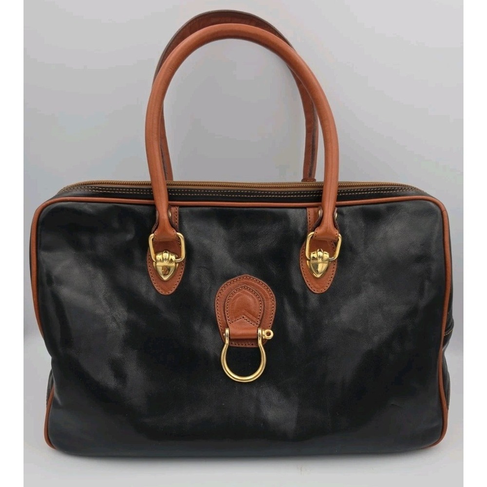 Aldo Ripani Vintage Leather Satchel Top Handle Bag Black Made in Italy